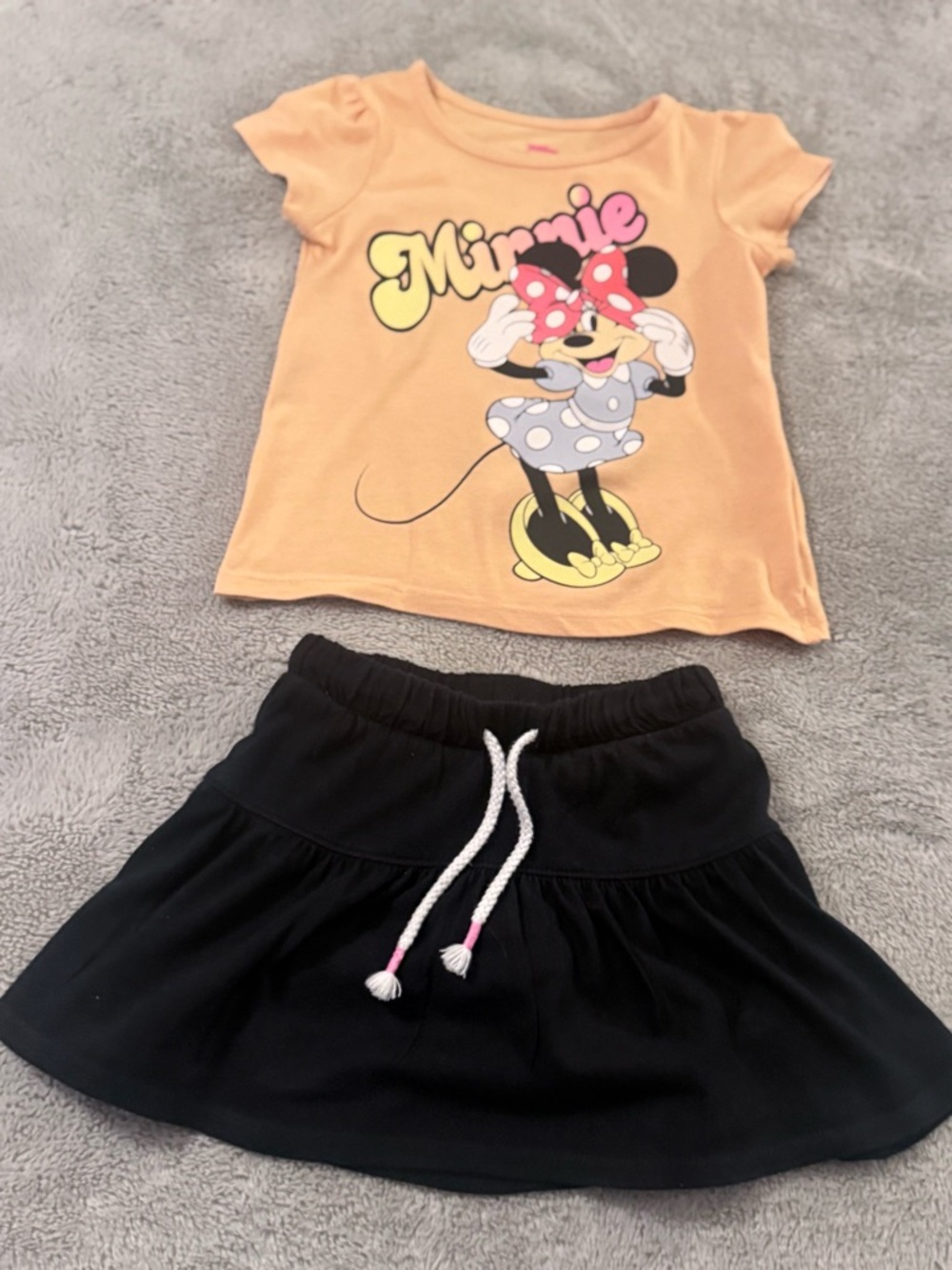 Disney Peach Minnie Graphic Tee with Black Skort Set